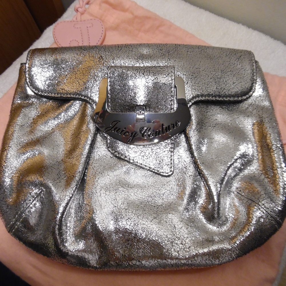 Vintage Juicy Couture Silver Crackled Leather Clutch